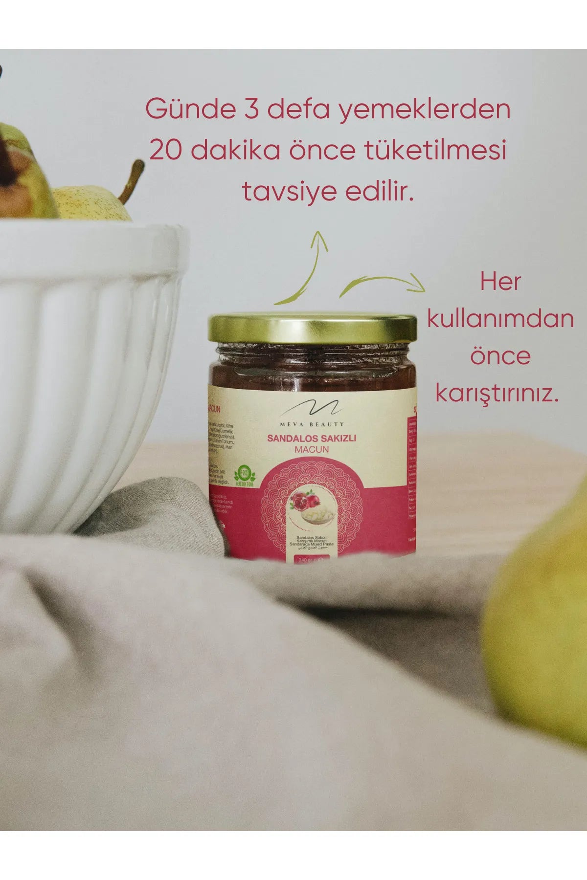 Meva Beauty + Herbal Detox Form Pasta met sandelhoutgom (Sandalos Sakizli Macun) - Pure granaatappelsiroop - Helpt oedeem te elimineren en ondersteunt gewichtsverlies - 240 gr