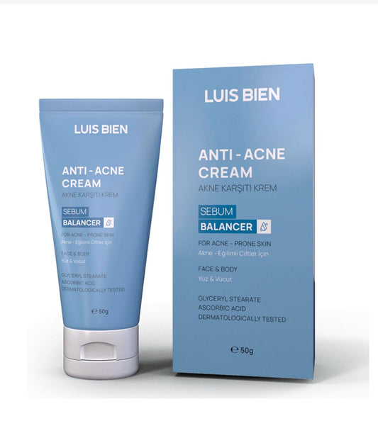 Luis Bien Anti-Acne Creme – Snelwerkende Anti-Acne & Anti-Puistjes verzorging & Huidoneffenheden - Hyaluronzuur - Glycerylstearaat - Ascorbinezuur - Dermatologisch getest - 50 ml
