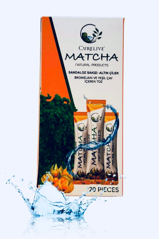 Curelive Premium Japanse Matcha Detox Antioxidant Burner - Matcha Sandelhoutgom & Poeder met Gouden Aardbei - Bromelaïne en Groene Thee - Mangosmaak - 20 stuks