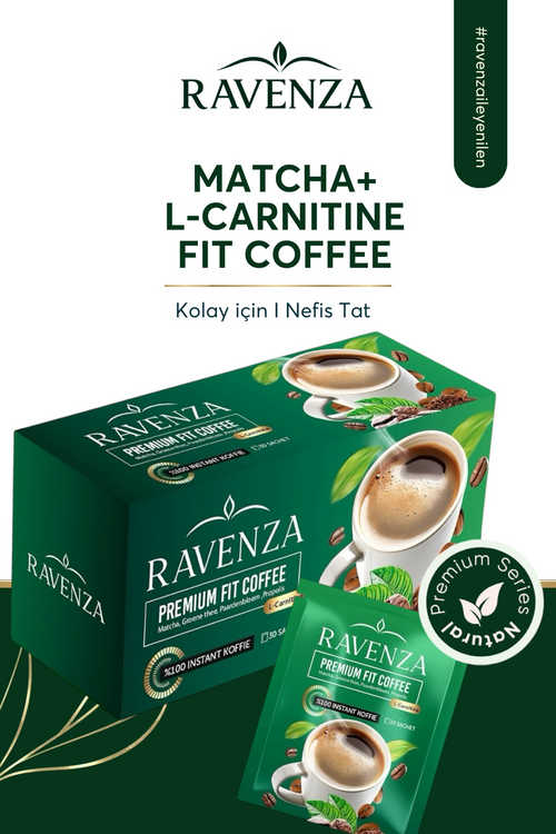 Ravenza Premium Fit Coffee – Instant Matcha Koffie met L-Carnitine, Groene Thee, Paardenbloem & Propolis – 30 Sachets