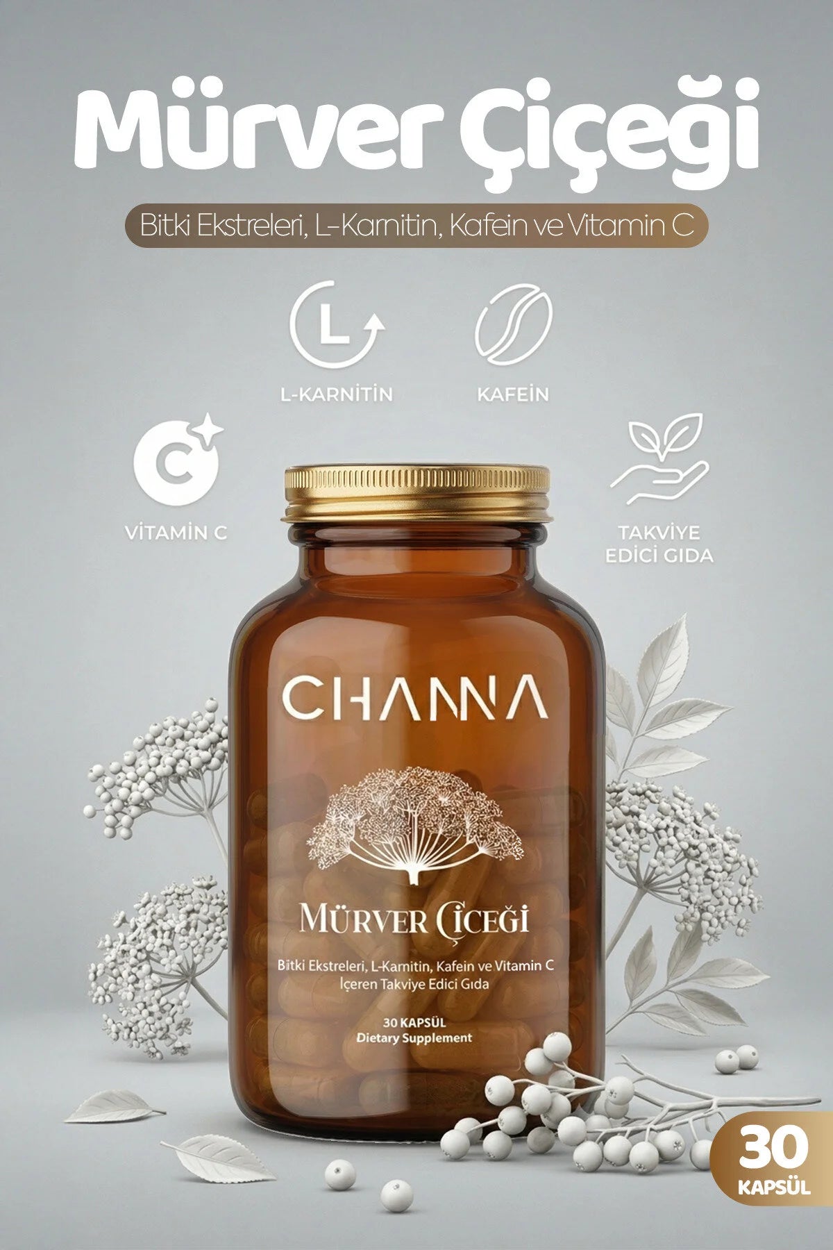 Channa Mürver Çiçeği – Kara Mürver, Yeşil Çay, L-Karnitin & Vitamin C – 30 Kapsül