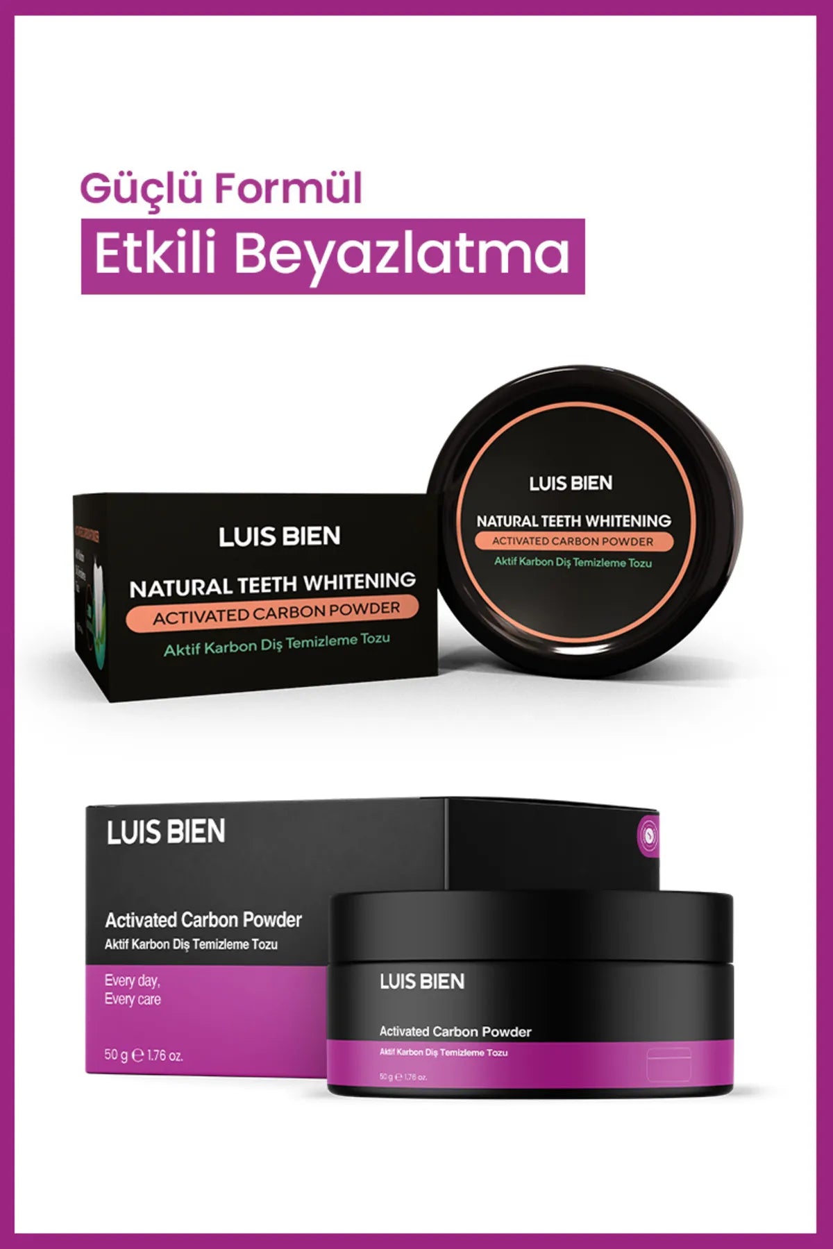 Luis Bien - Geactiveerde Koolstof Tandenbleekpoeder - Tegen sigaretten- thee- en koffievlekken - Zuiverend & Witmakend Effect - Natuurlijke formule - 50 gram