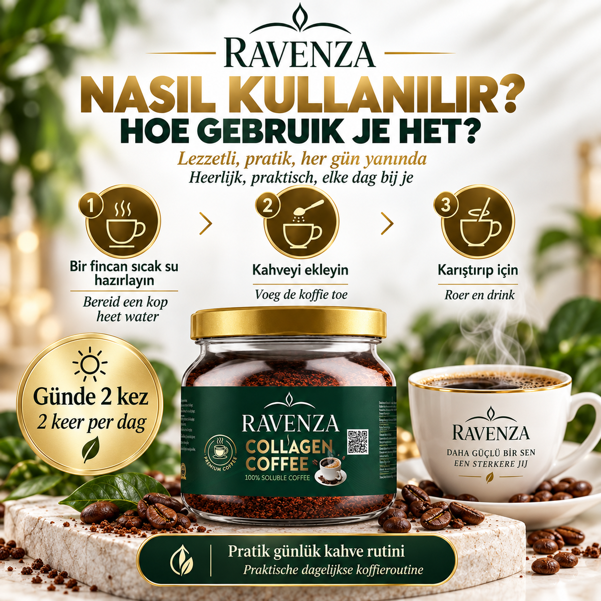 Ravenza Collageen Koffie – Oplosbare Koffie met Chicorei & Collageen – Instant Collagen Coffee – 150 g