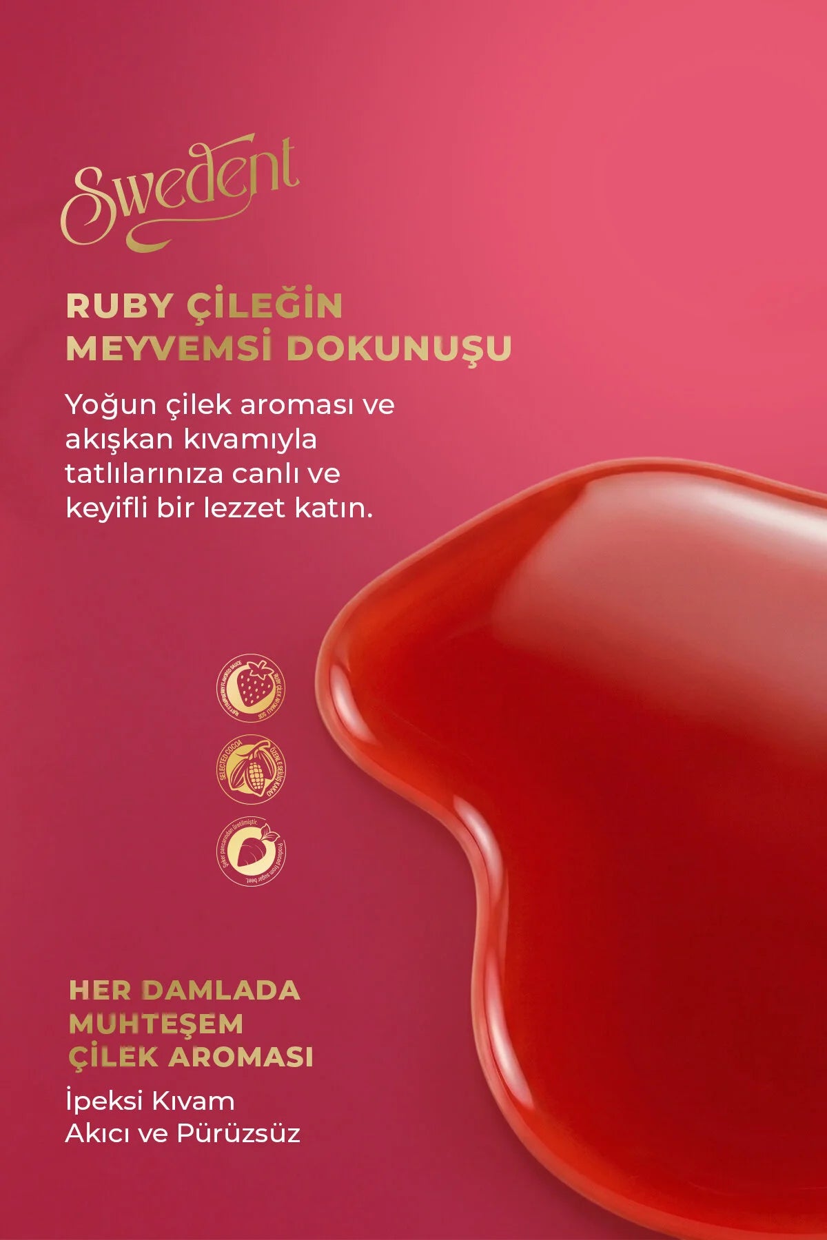 Swedent Ruby Strawberry Saus – Aardbeiensmaak met Witte Chocolade – Voor Desserts, IJs, Pannenkoeken, Wafels & Dranken – 300 g