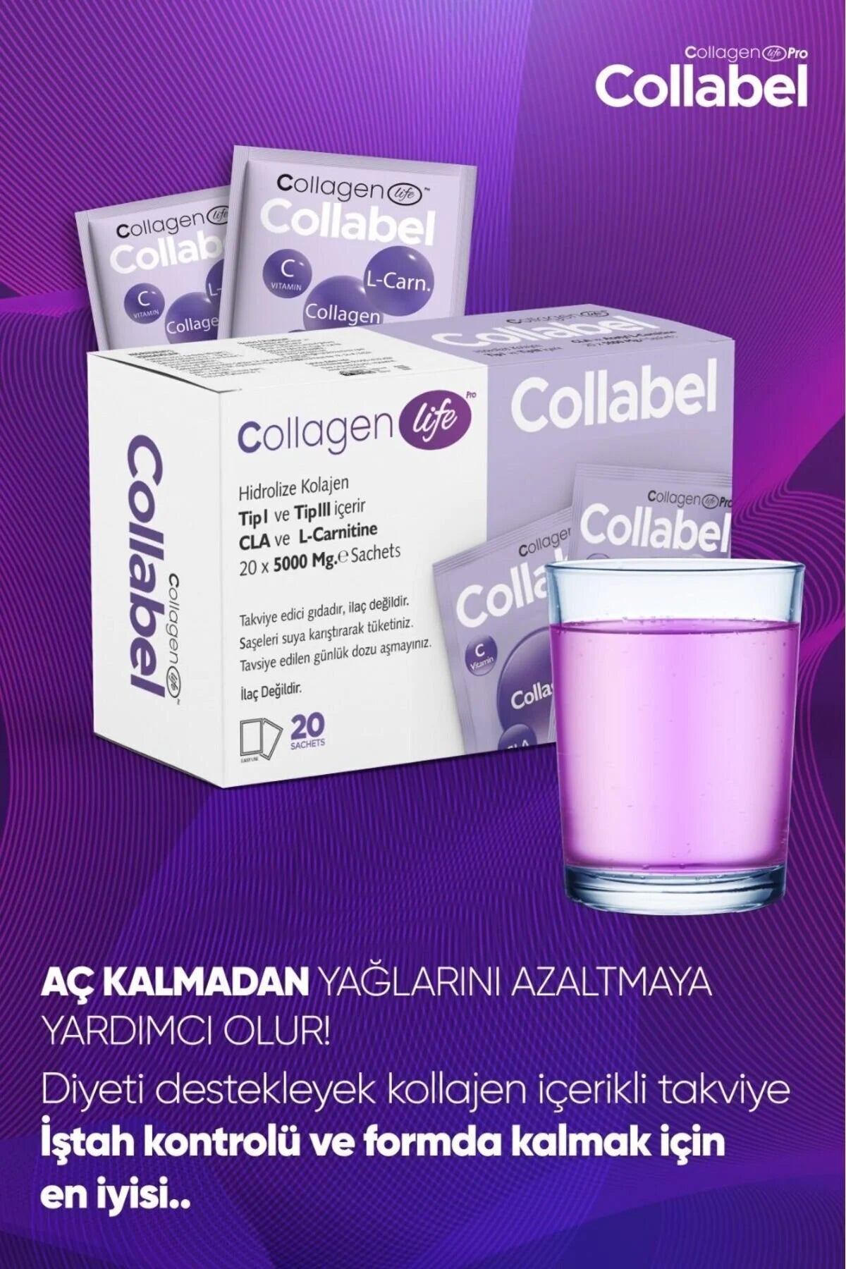 Collagen Life Pro Collabel Hydrolyzed Collageen Type I & III met Vitamine C, CLA en Acetyl L-Carnitine - 20 Sachets
