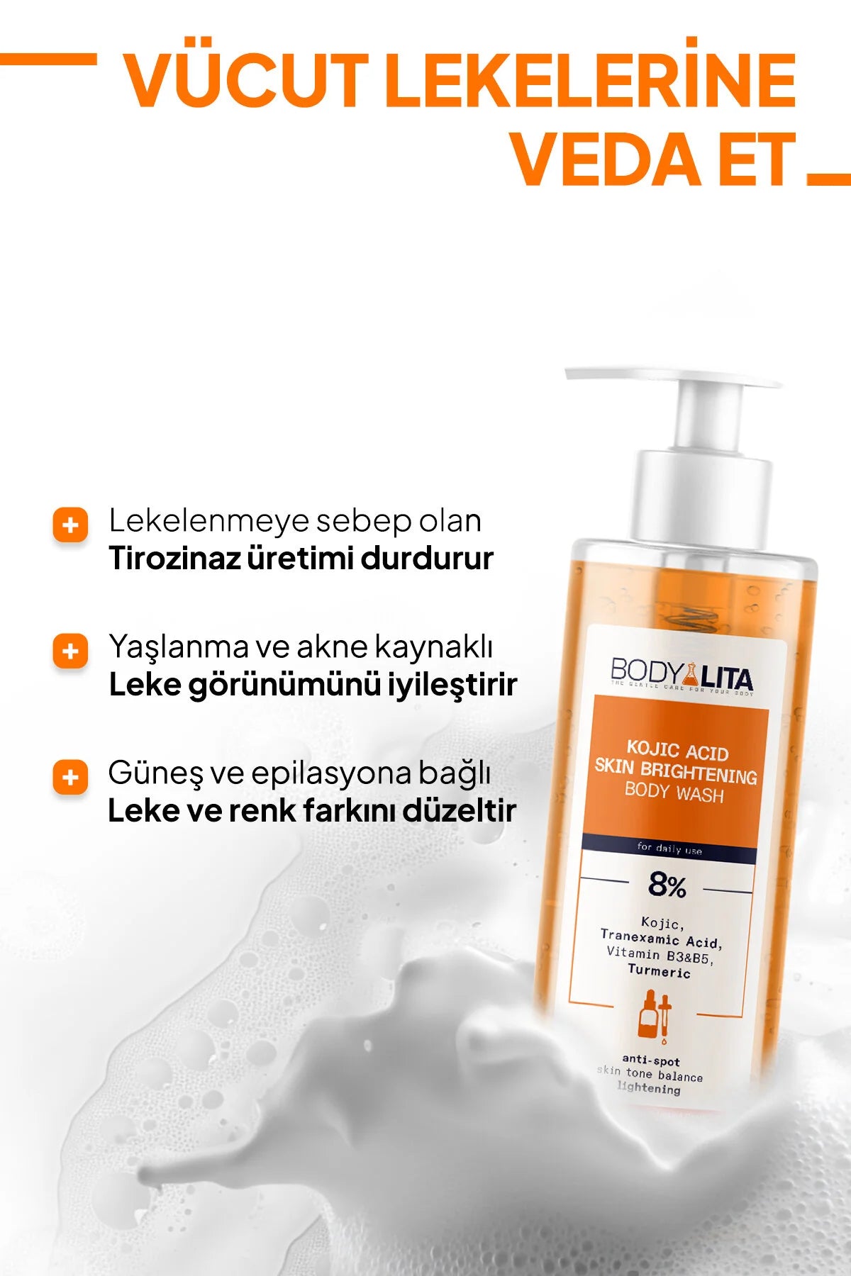 BODYLITA Kojic Acid Skin Brightening Body Wash 8% – Anti-Spot Shower Gel