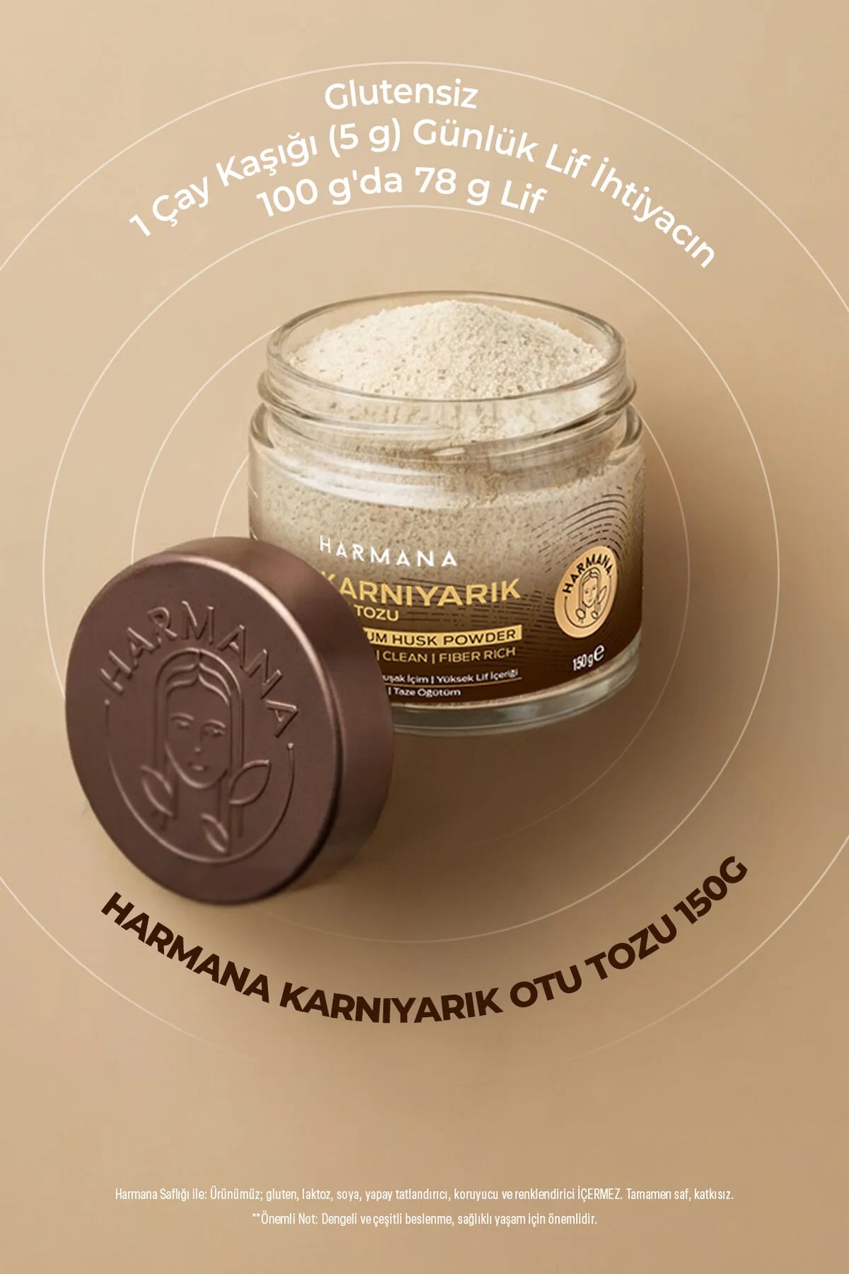 Harmana Psylliumvezel Poeder (Karnıyarık otu tozu)– 100% Psyllium Husk – Vezelrijk & Vegan – 150 g