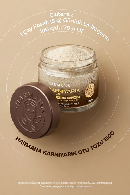 Harmana Psylliumvezel Poeder (Karnıyarık otu tozu)– 100% Psyllium Husk – Vezelrijk & Vegan – 150 g