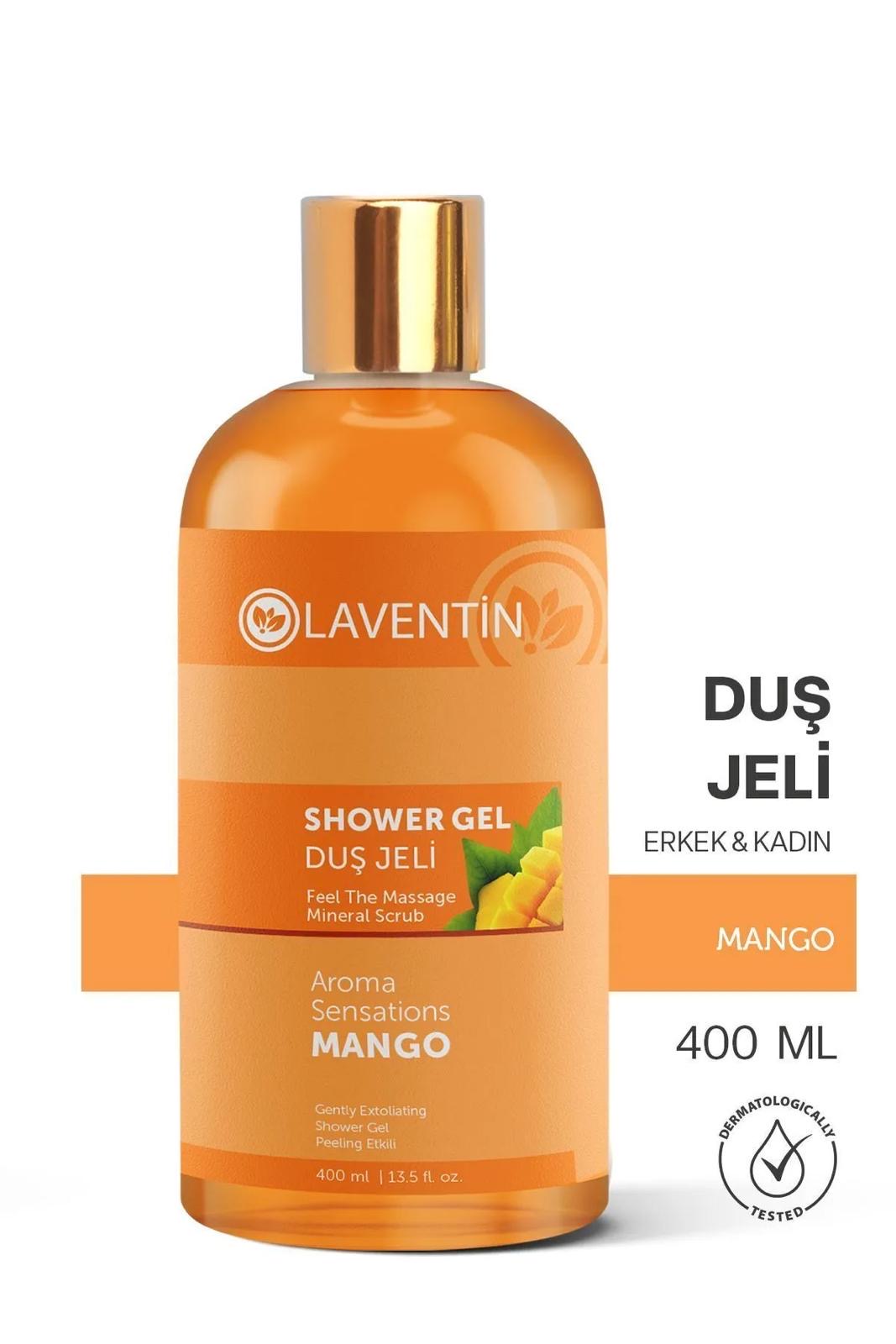 Laventin Showel gel Energy Feel the Massage Mineral Scrub - Verrijkt met mangoaroma - Zuiverende Verfrissende Hydraterende Mango Douchegel - voor Mannen & Vrouwen - Dermatologisch getest - 400 ml