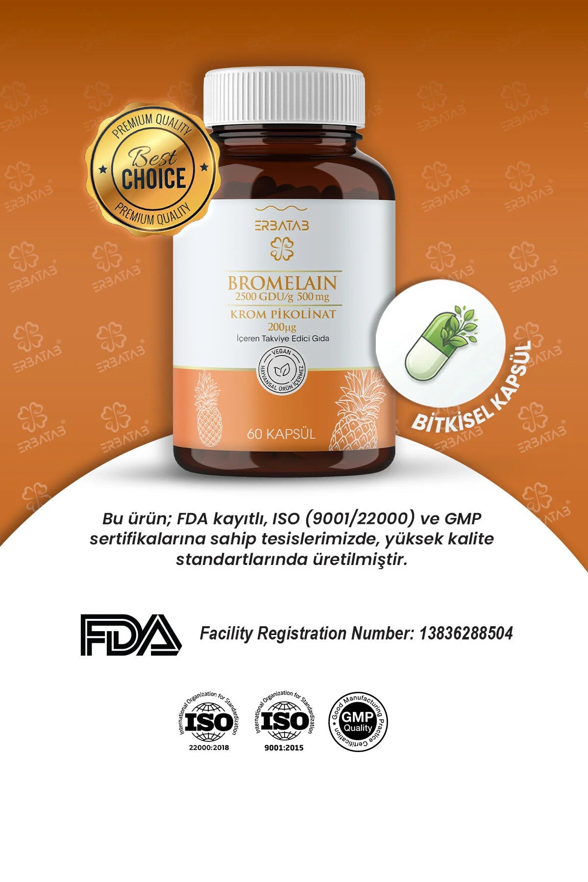 Erbatab Bromelain 500 mg + Chromium 200 mcg Vegan Capsules