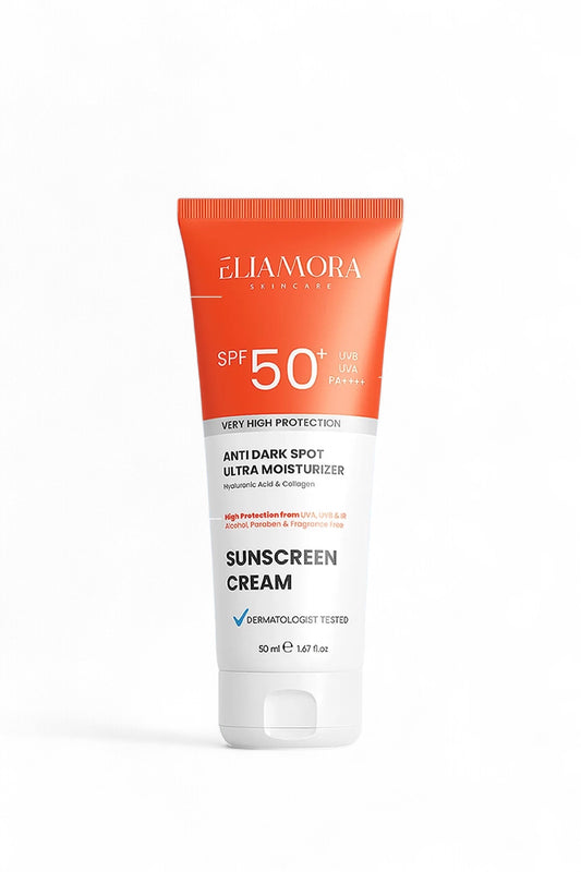 Eliamora Zonnebrandcreme Sunscreen Cream SPF 50+ UVB/UVA PA++++ Anti Dark Spot Ultra Moisturizer - Hyaluronic Acid & Collageen - Ultra Hydraterende Anti-Donkere Vlekken - Dermatologisch getest - Alle huidtypen - 50 ml