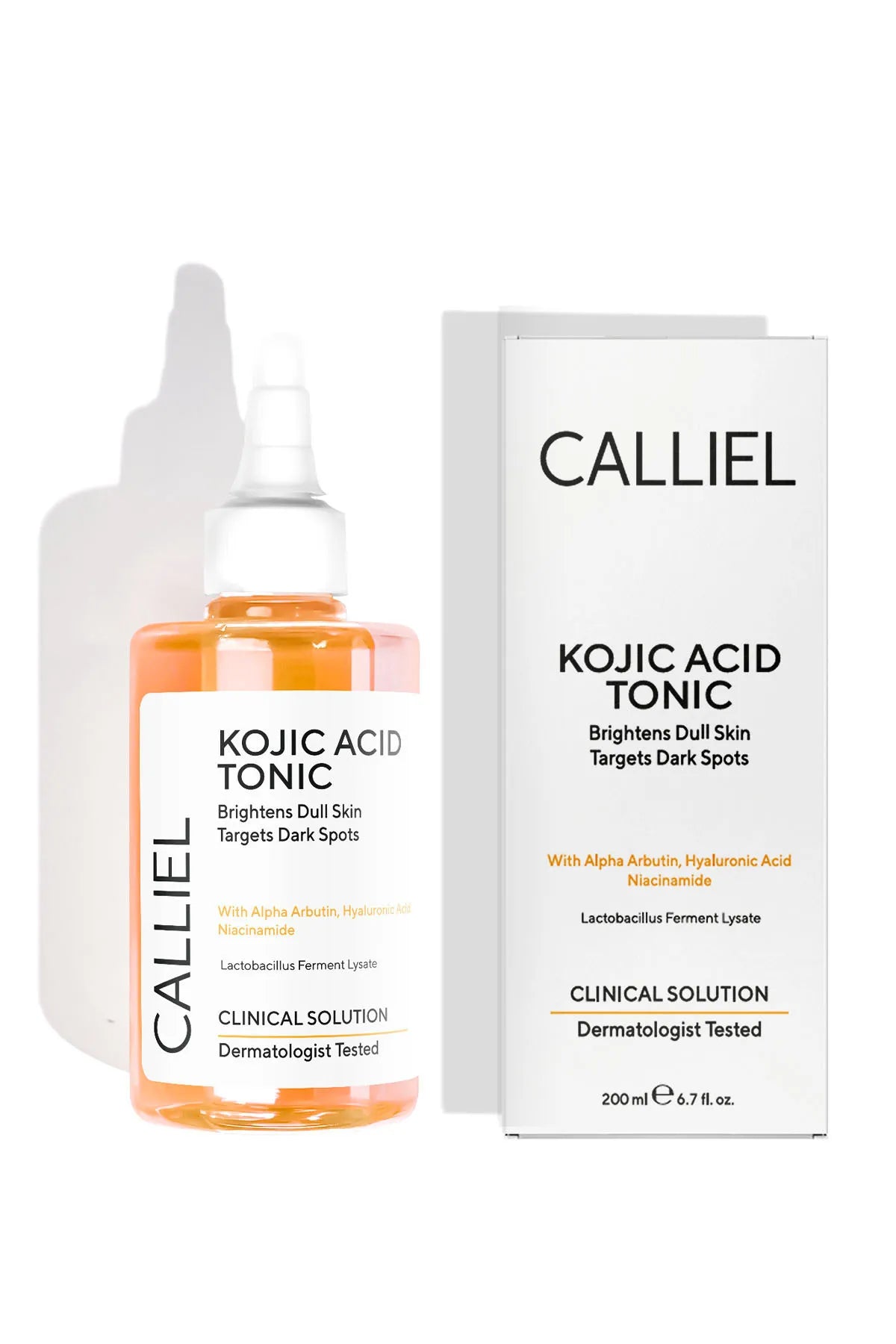 CALLIEL Kojic Acid Tonic - Brightens Dull Skin Targets Dark Spots - Verheldert een doffe huid & bestrijdt donkere vlekken - Anti-puistjes en Anti-mee-eter met Alpha-arbutine - Hyaluronzuur en Niacinamide - Dermatologisch tegest - 200 ml