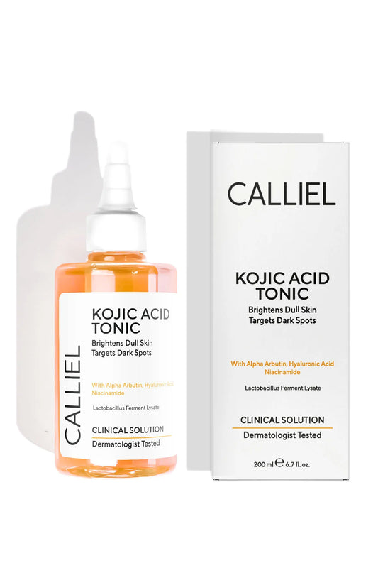 CALLIEL Kojic Acid Tonic - Brightens Dull Skin Targets Dark Spots - Verheldert een doffe huid & bestrijdt donkere vlekken - Anti-puistjes en Anti-mee-eter met Alpha-arbutine - Hyaluronzuur en Niacinamide - Dermatologisch tegest - 200 ml