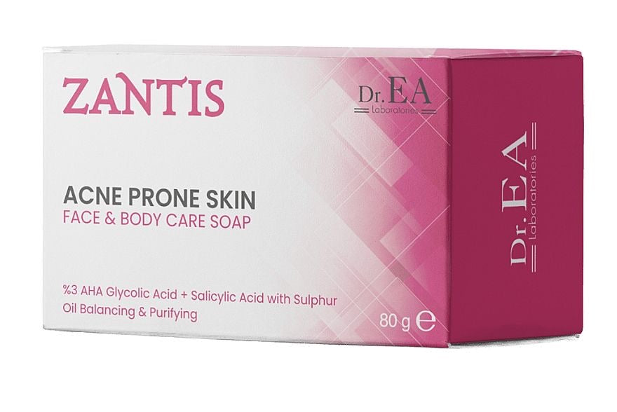 Dr EA Laboratories Zantis Acne Prone Skin - Medische Zeep voor Gezicht en Lichaam - voor Acne en Schimmelinfecties - Handzeep - Zwavel - AHA 3% Glycolzuur + Salicylzuur met Zwavelolie Balancerend & Zuiverend - 80gr