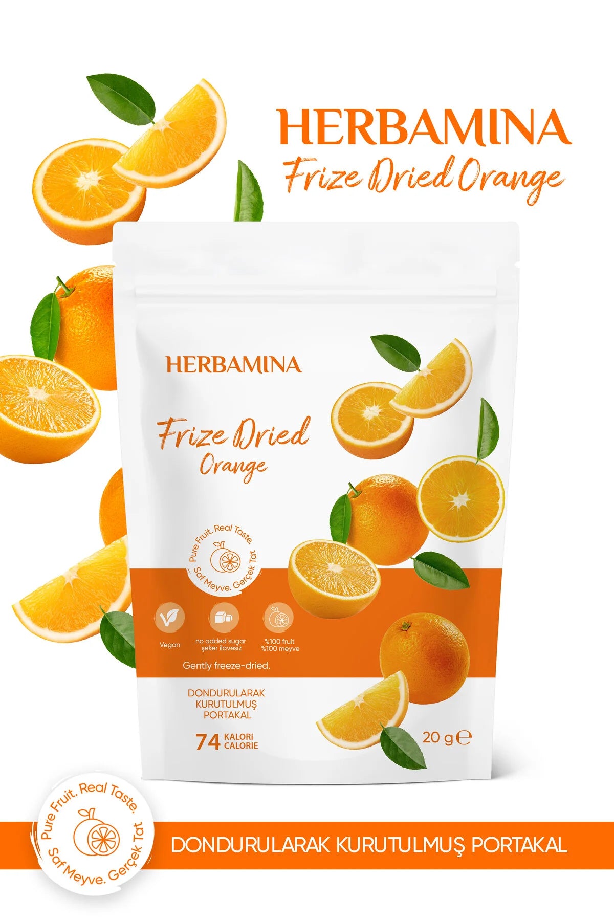 Herbamina Gevriesdroogde Sinaasappel 20g – Freeze Dried Orange Snack – 100% Fruit – Knapperige Fruitsnack – Zonder Toegevoegde Suikers – Vegan