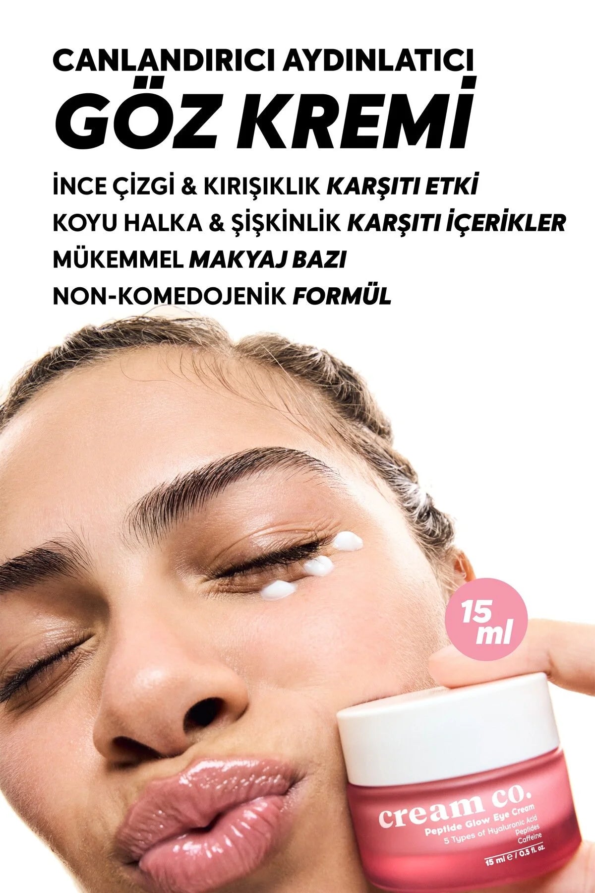 Cream Co. Peptide Glow Eye Cream – Oogcrème met 5 Soorten Hyaluronzuur, Peptiden & Cafeïne – 15 ml