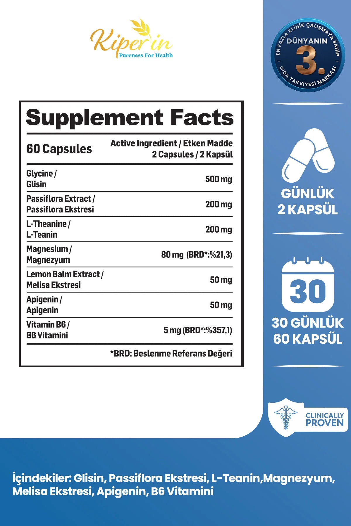 Kiperin Night Well – Magnesium, L-Theanine, Glycine, Passiflora & Vitamine B6 – 60 Capsules – 30 Porties