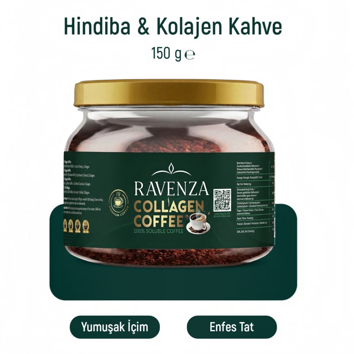Ravenza Collageen Koffie – Oplosbare Koffie met Chicorei & Collageen – Instant Collagen Coffee – 150 g