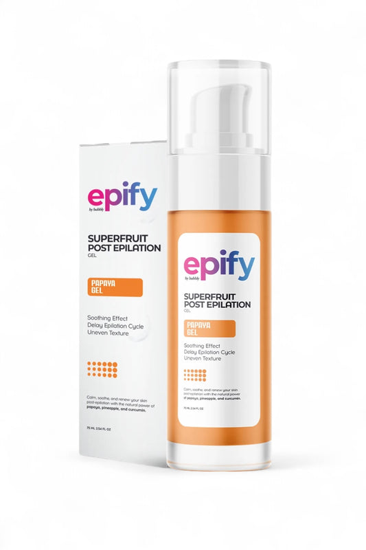 Epify Superfruit Post Epilation Papaja Gel Soothing Effect Thins Hair Gradually - Gel voor Na-Epilatie - Verzachtend effect - Vetraagt de epilatiecyclus - Kalmeert+Verzacht+Vernieuw huid na het epileren met kracht van papaja-ananas-curcumine - 75 ml
