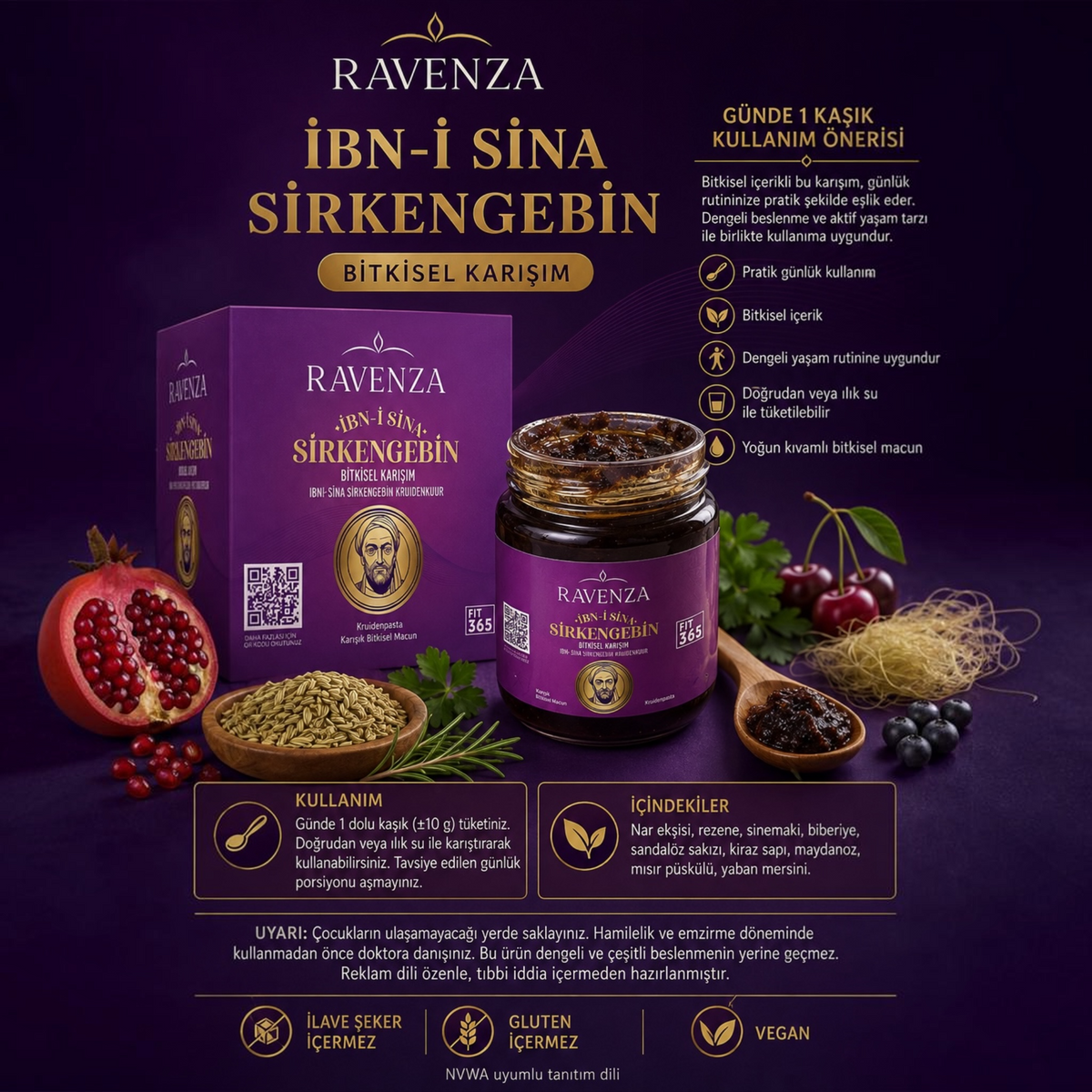 Ravenza İbn-i Sina Sirkencebin – Kruidenpasta met Granaatappelmelasse, Venkel, Rozemarijn, Chia & Quinoa – 240 g