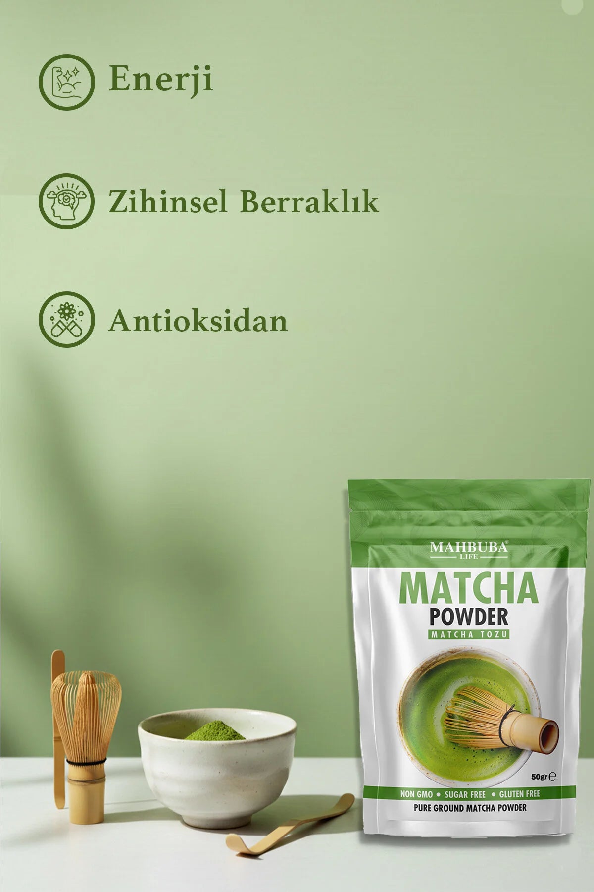 Mahbuba Life Matcha Powder – 100% Pure Matcha Poeder – Suikervrij & Glutenvrij – 50 g