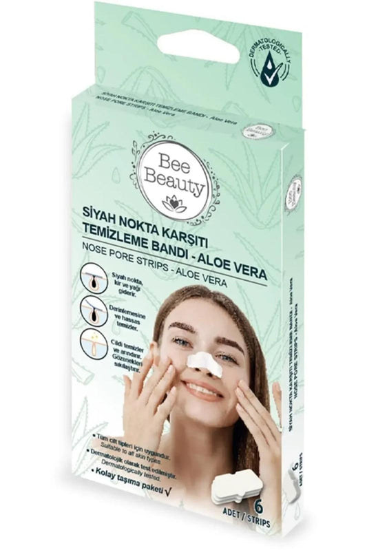 Bee Beauty Nose Pore Strips Aloe Vera - Mee-eterstrips 6-pack - Blackhead Strips / Anti-zwarte vlekken ontworpen om mee-eters - olie & vuil verwijderen - Reinigt diep en zacht - Verkleint de poriën - Dermatologisch getest - Alle huidtypen