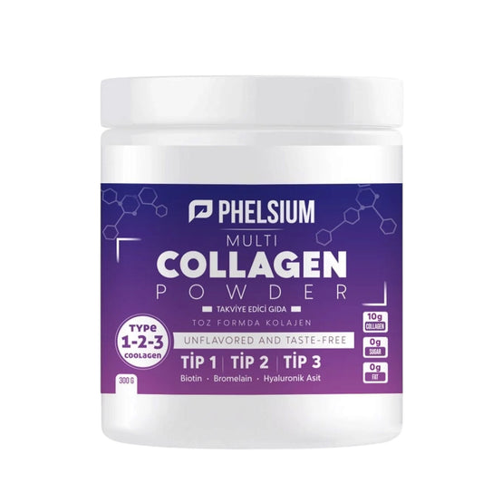 Phelsium Multi Collagen Poeder Type 1 2 3 met Hyaluronzuur, Biotine en Bromelaïne - Smaakloos - 300 g