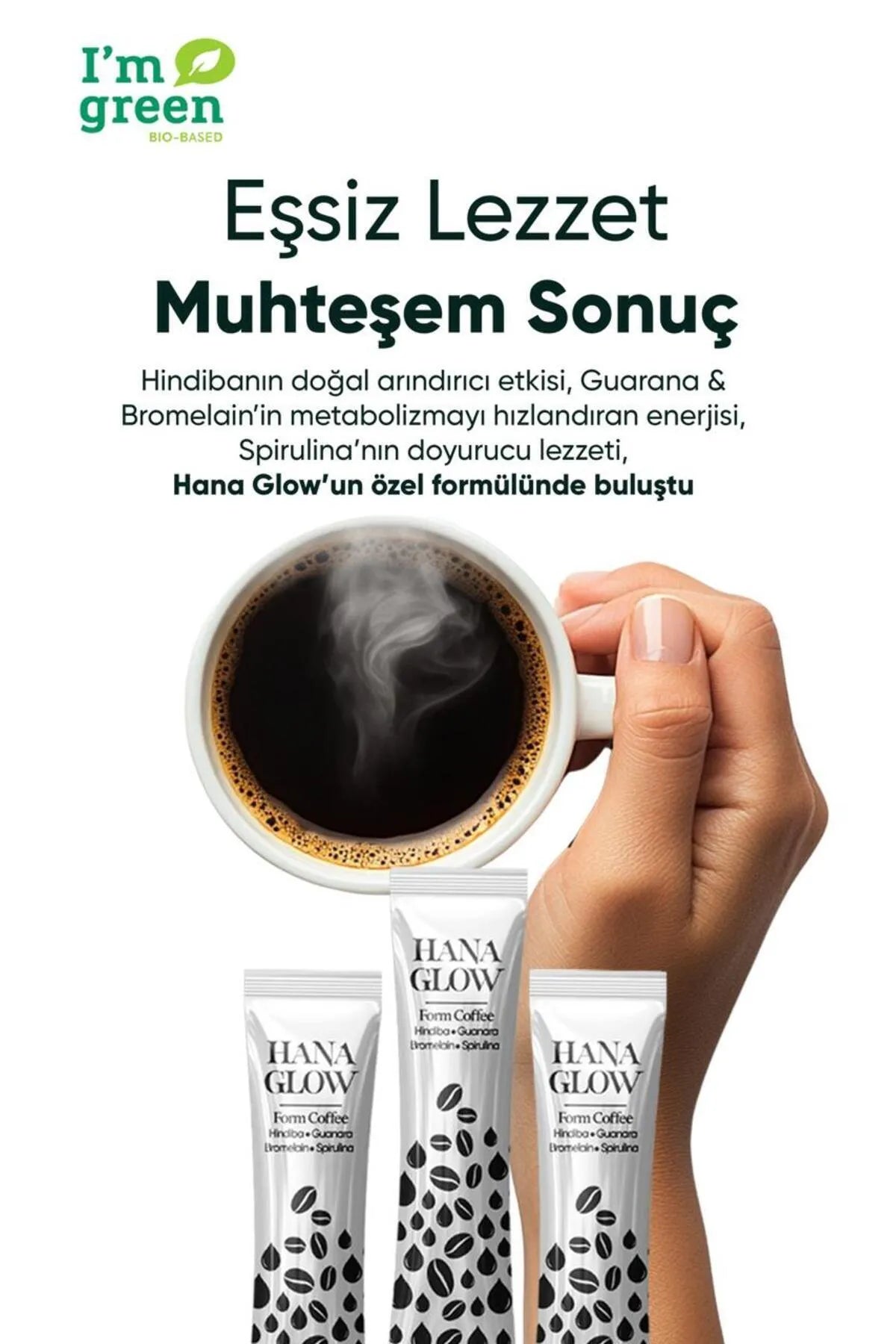 Hana Glow Form Koffie - Detox Dieet met Hinbiba (Cichorei) - Guarana - Bromelaïne en Spirulina - Energieverhoging - Bron van antioxidanten - Versnelling van het metabolisme - Unieke smaak - 3gr x 30 stuks = 90 gr
