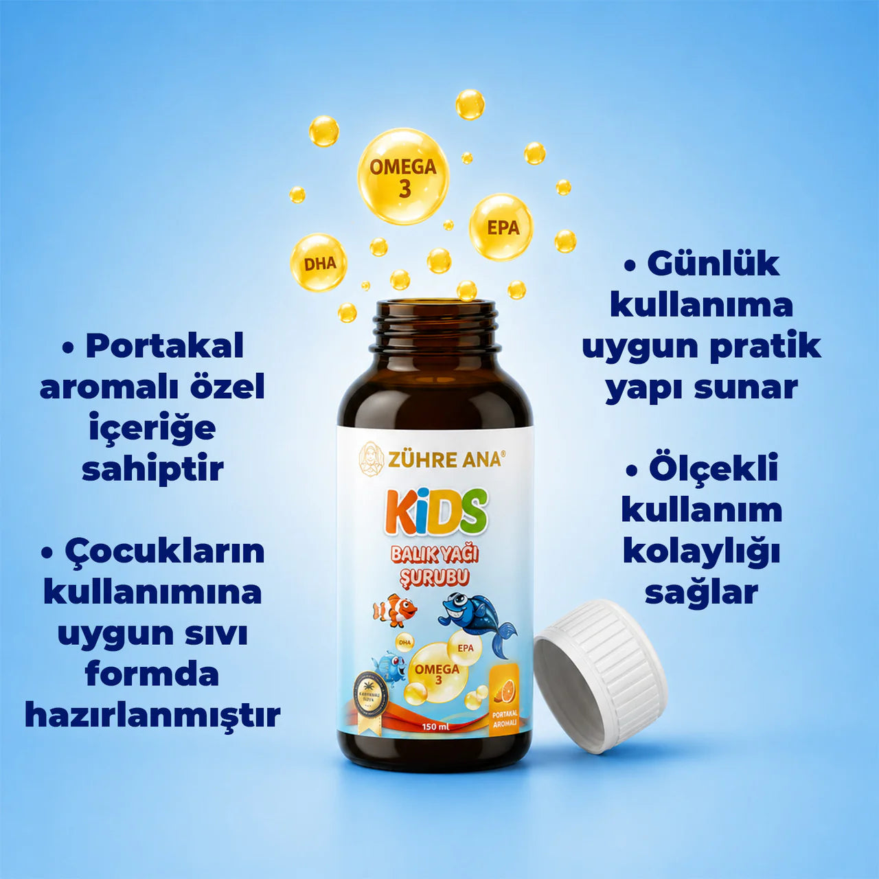 Zühre Ana Kids Omega 3 Visolie Siroop Sinaasappelsmaak 150 ml