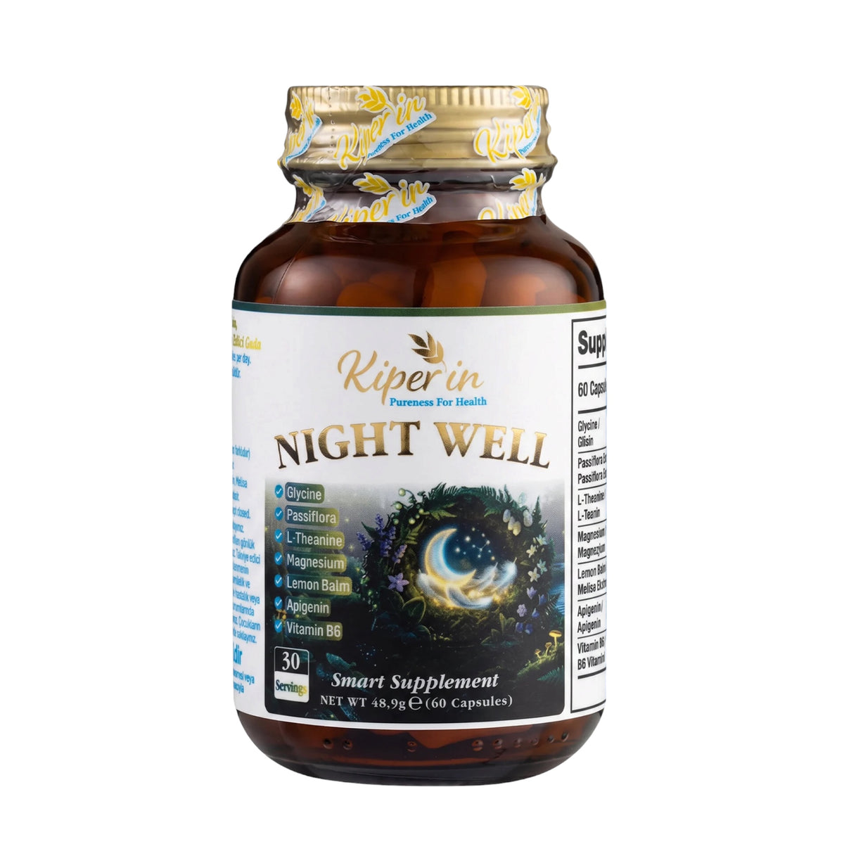 Kiperin Night Well – Magnesium, L-Theanine, Glycine, Passiflora & Vitamine B6 – 60 Capsules – 30 Porties