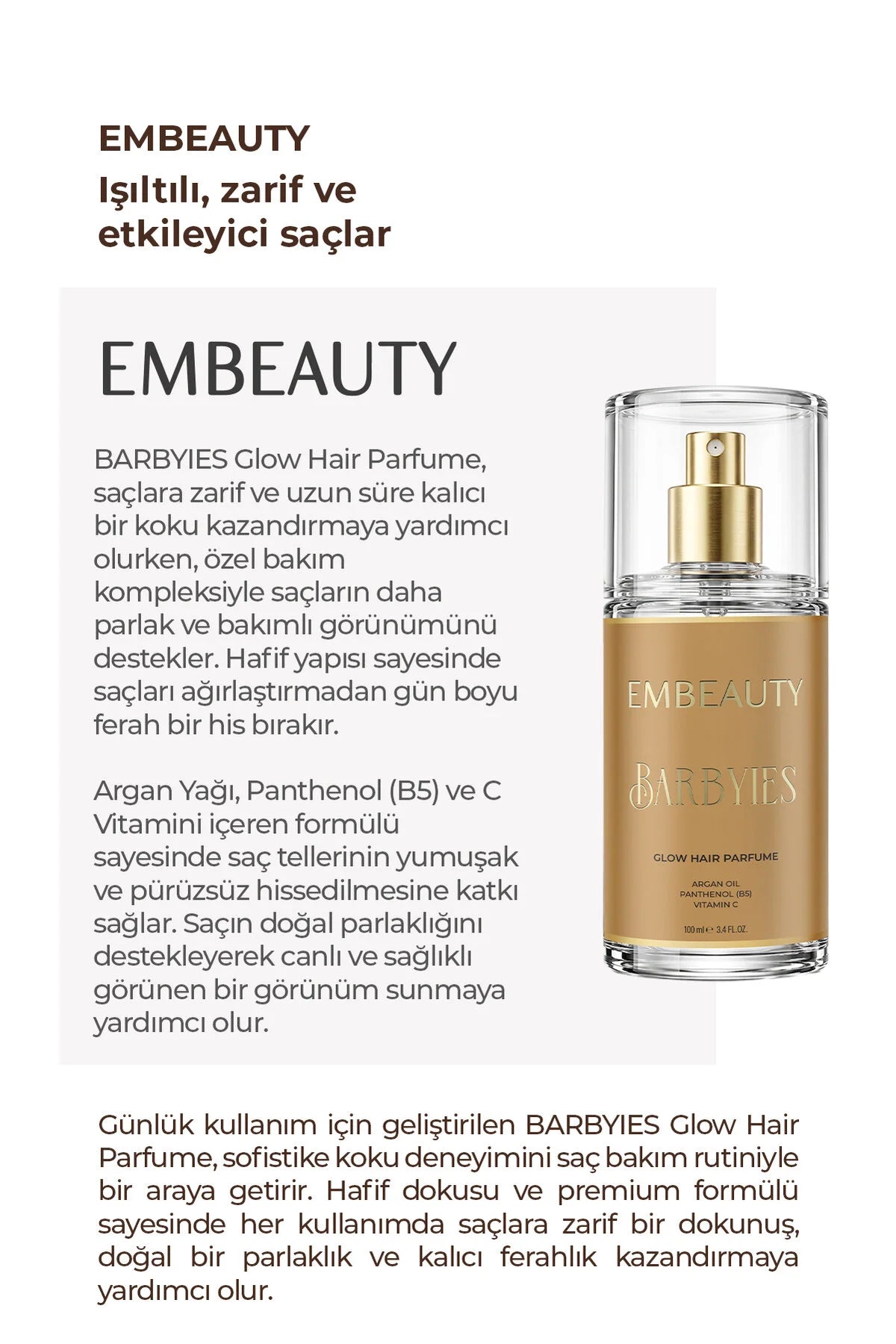 Embeauty Barbyies Glow Hair Parfume 100 ml – Haarparfum met Arganolie, Panthenol & Vitamine C