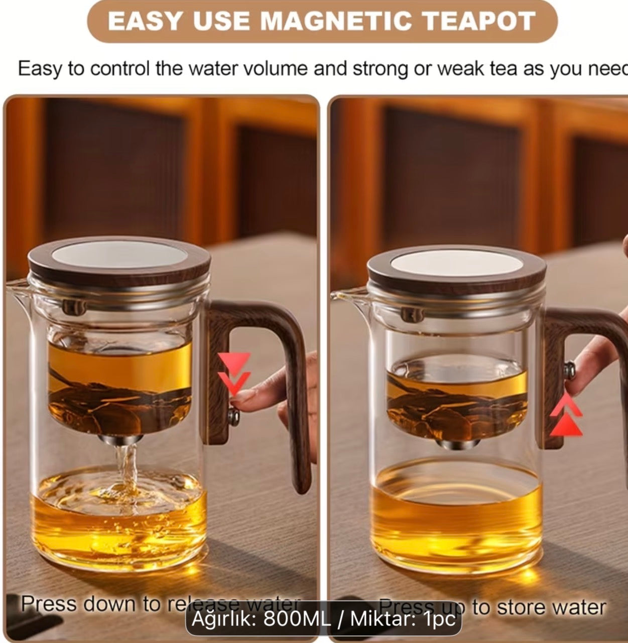 Magnetic Glass Teapot 800 ml – Glazen Theepot met Filter – Magnetisch Deksel – Hittebestendige Theekan