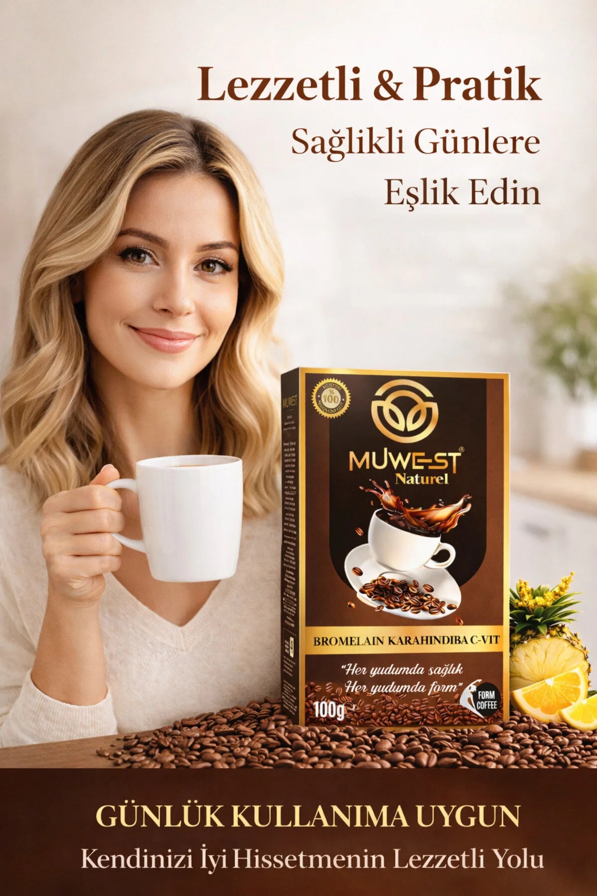 Muwest Natural Bromelaïne KaraHindiba Coffee – Zwarte Cichorei Koffie met Ananasextract & Vitamine C – 100 g