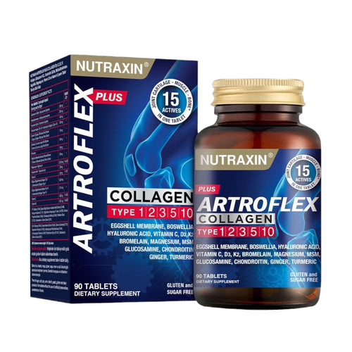 Nutraxin Artroflex Plus Collagen – Collageen Type 1, 2, 3, 5 & 10 – Glucosamine, Chondroïtine, MSM, Hyaluronzuur, Vitamine C, D3 & K2 – 90 Tabletten
