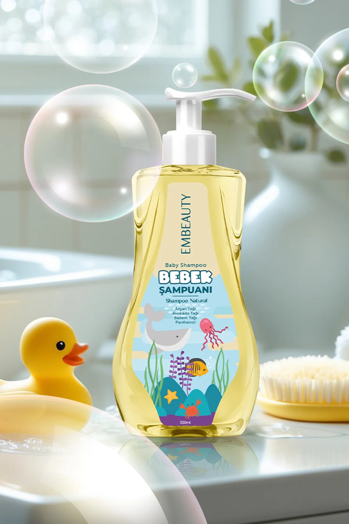 Embeauty Baby- en Kindershampoo - Natuurlijke Avocado-olie - Speciale Formule - Vegan - Geen Tranen - voor Gevoelig Gezicht - Lichaam en Haar - Arganolie - Avocado-olie - Amandelolie - Panthenol - Alle huid-/haartypen - 300 ml