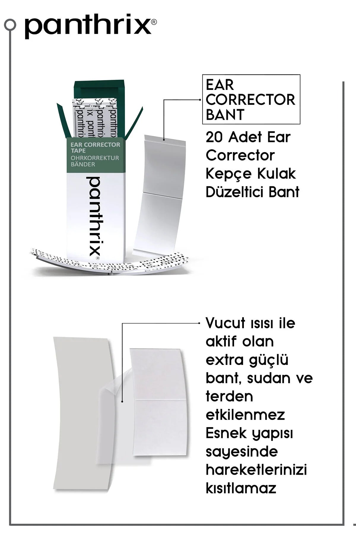 Panthrix Oor Corrector 20 Banden (Ear Corrector Tape) Afstaande Oorband - Extra Sterk - Discrete esthetische oplossing zonder pijn of ongemak - Plakband - voor 16 Jaar en Ouder.