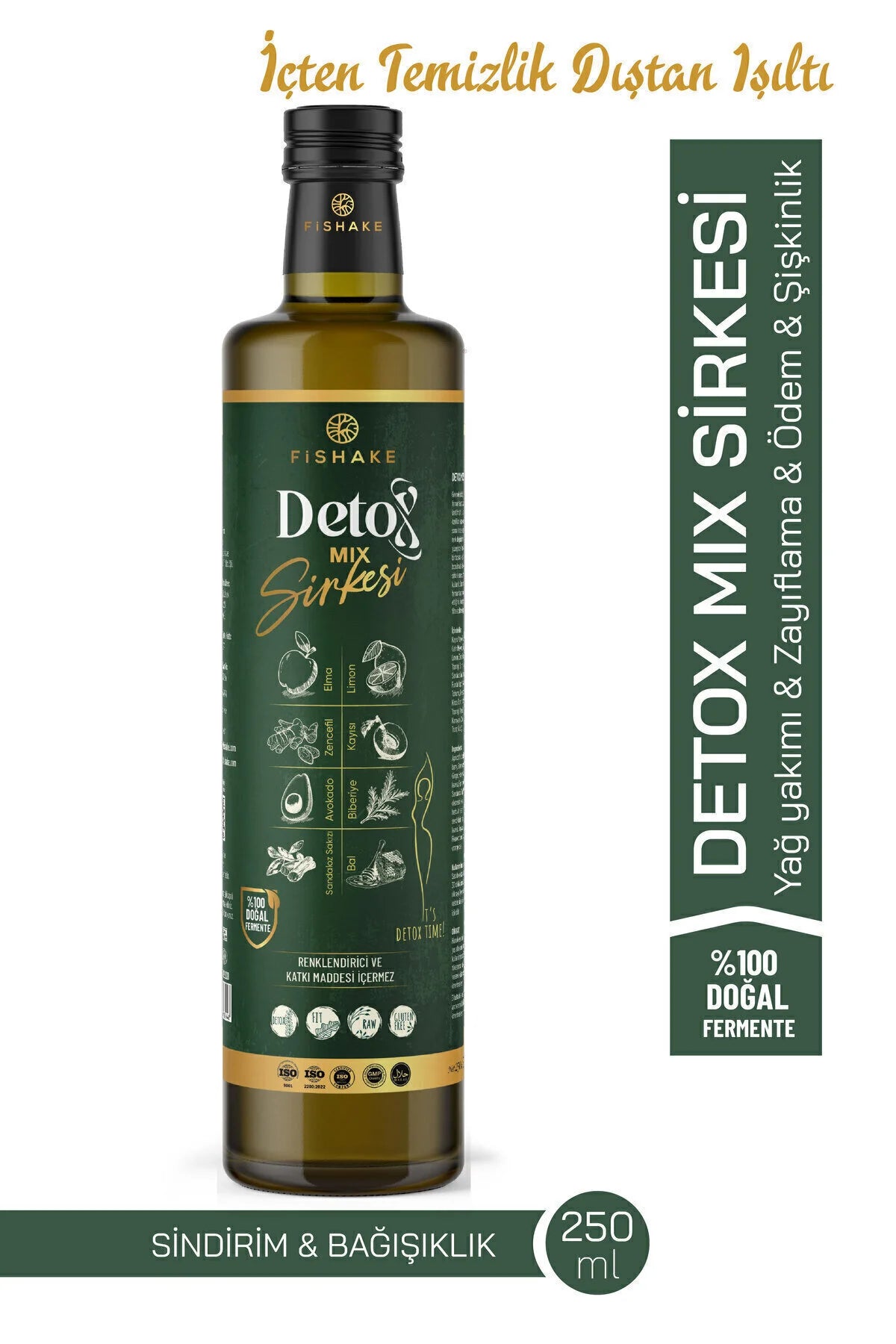 Fishake Detox Mix Azijn - Natuurlijke Gefermenteerde Detox Azijn met Appel - Citroen - Gember - Abrikoos - Avocado - Honing - Rozemarijn & Sandelhout - 1 fles van 250 ml