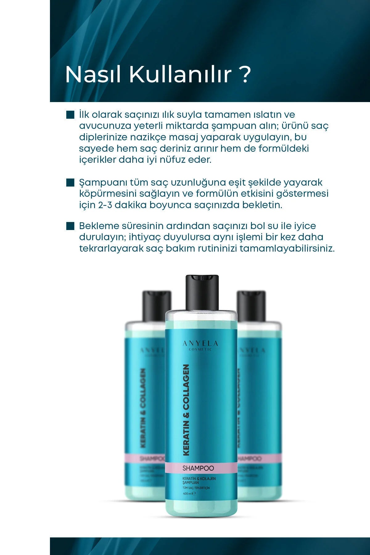 Anyela Cosmetic Keratin & Collageen Shampoo - Herstelt beschadigd haar & Versterkt haarvezels - Vermindert haarbreuk - Glans & Volume - voor alle haartypes - 400 ml