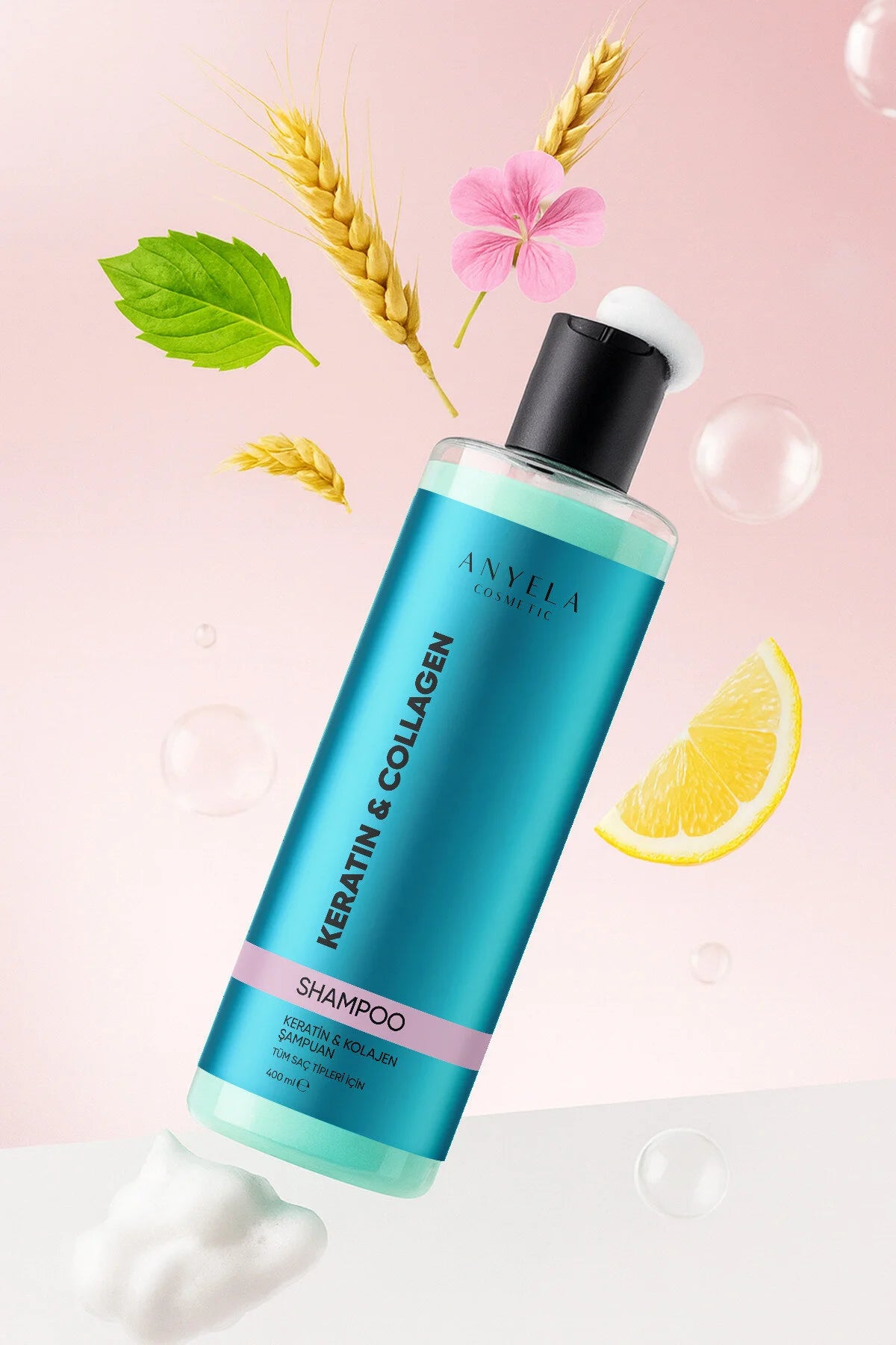 Anyela Cosmetic Keratin & Collageen Shampoo - Herstelt beschadigd haar & Versterkt haarvezels - Vermindert haarbreuk - Glans & Volume - voor alle haartypes - 400 ml