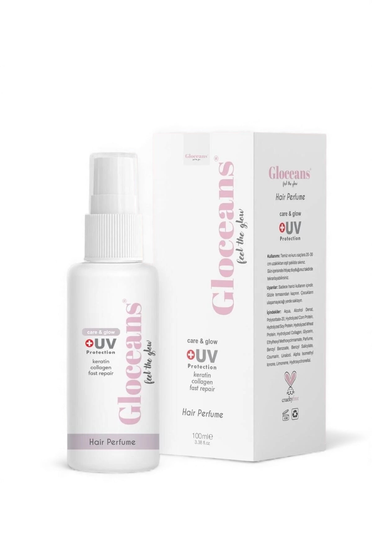 Gloceans Hair Perfume Care & Glow + UV Protection - Haarpafrum met Keratine / Collageen & Bloemige Geur - Hele dag zacht - Glanzend & Fris ruiken - Voeden / Versterken / Herstellen haarvezels - 100 ml