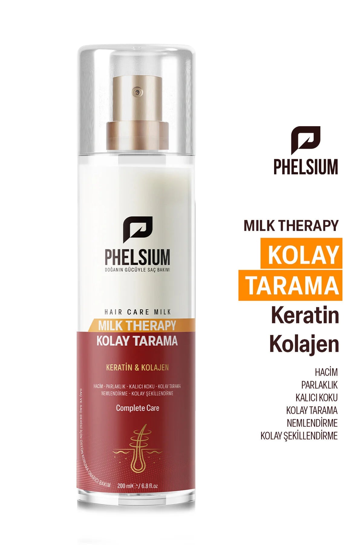 Phelsium Milk Therapy Haarmelk - Gemakkelijk Doorkambare Haarmelk met Keratine & Collageen - Ontklittende & Voedende Leave-in Verzorging - Haarverzachter- en stylingspray - Glans - Zachtheid & Herstel - 200 ml