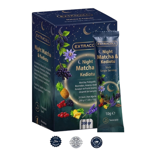 Extracoll Night Matcha & Kediotu Detox Drink Poeder 200 g | Met Matcha, Prebiotica, Bromelaïne & Citroenmelisse | 20 Sticks