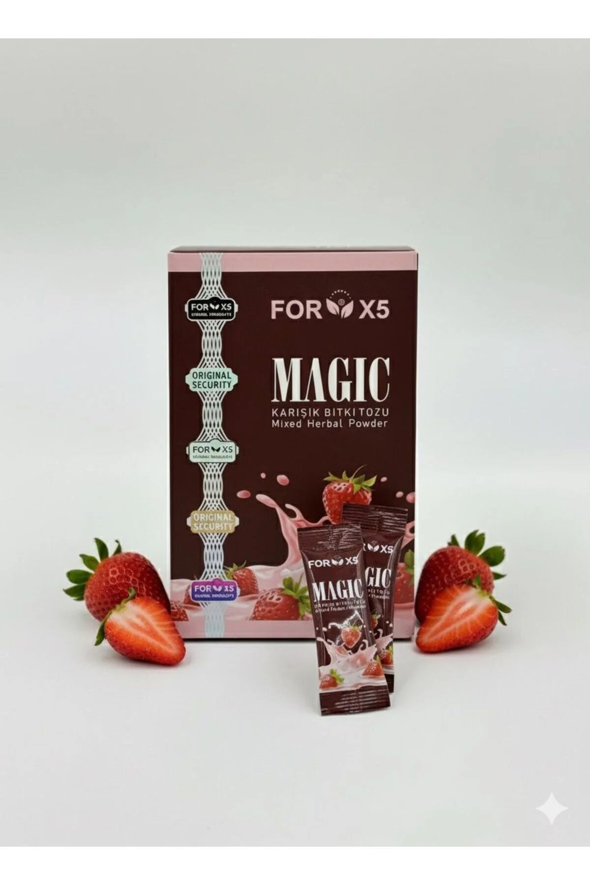 FORX5 Magic MILK Weight Gainer – Kruidenpoeder voor Gezonde Gewichtstoename – 30 Sachets – Aardbei – Natuurlijke Kilo Aankomer