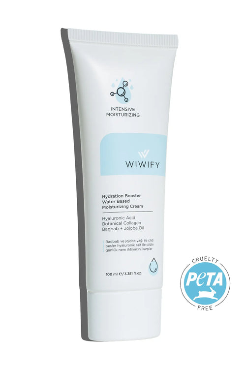 WIWIFY Intensieve vochtinbrengende huidverzorging met Baobab + Jojoba-olie / Hydratatie Booster op waterbasis / Hydraterende creme 100 ml / Alle huidtypes / Effectief gedurende 24 uur