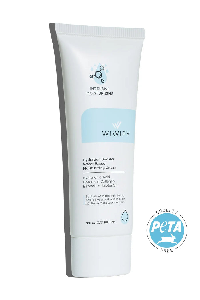 WIWIFY Intensieve vochtinbrengende huidverzorging met Baobab + Jojoba-olie / Hydratatie Booster op waterbasis / Hydraterende creme 100 ml / Alle huidtypes / Effectief gedurende 24 uur