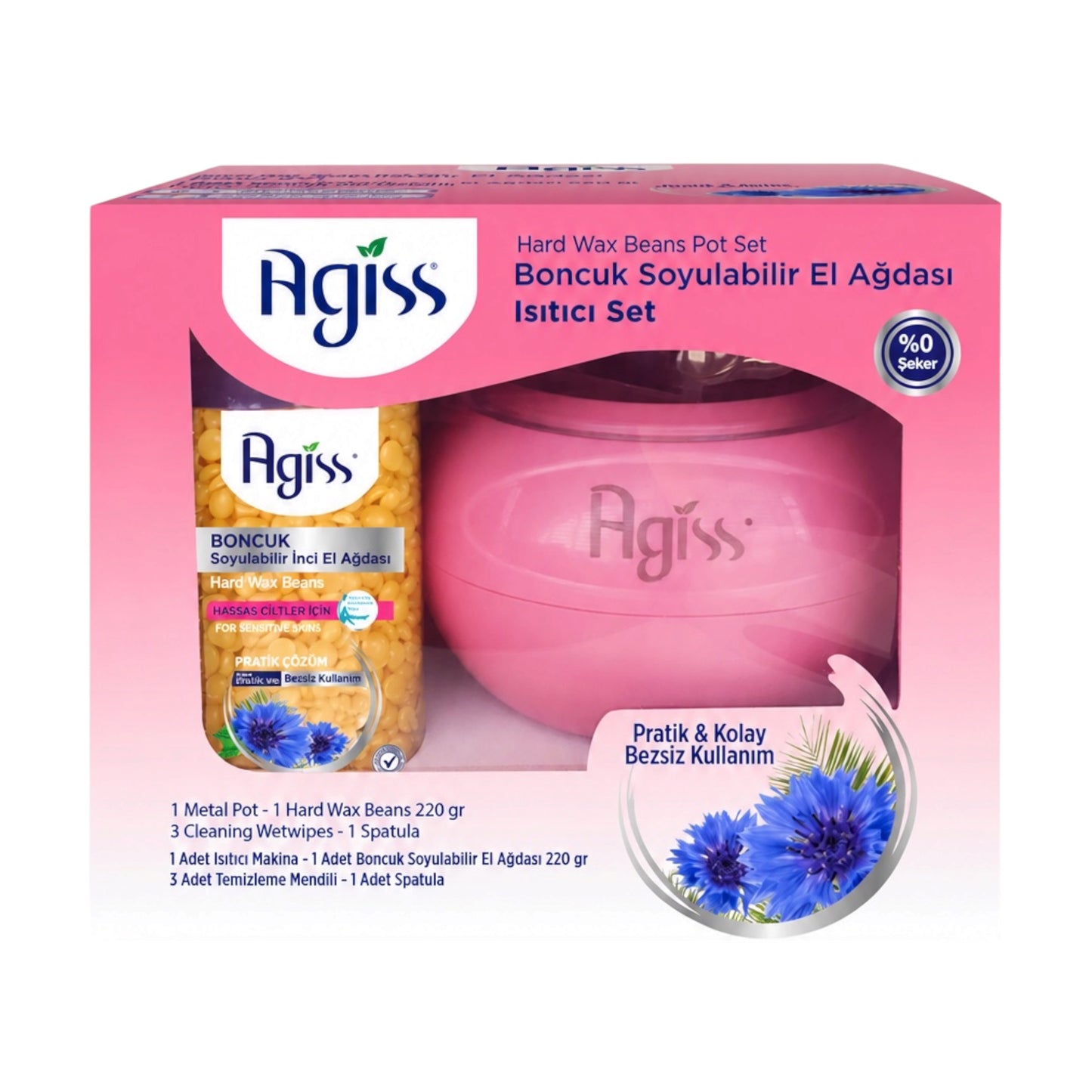 Agiss Hard Wax Beans Pot Set – Ontharingsset met Waxverwarmer + 220 g Harde Waxkorrels