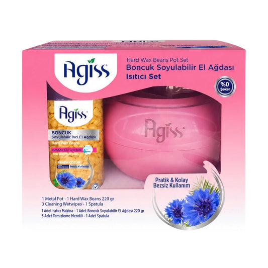Agiss Hard Wax Beans Pot Set – Ontharingsset met Waxverwarmer + 220 g Harde Waxkorrels
