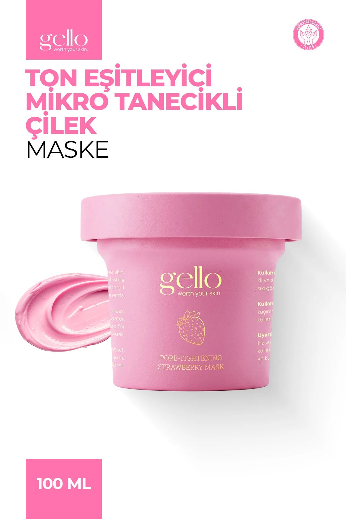 Gello Pore-Tightening Strawberry Mask 100 ml – Kleimasker met Niacinamide, Hyaluronzuur & AHA
