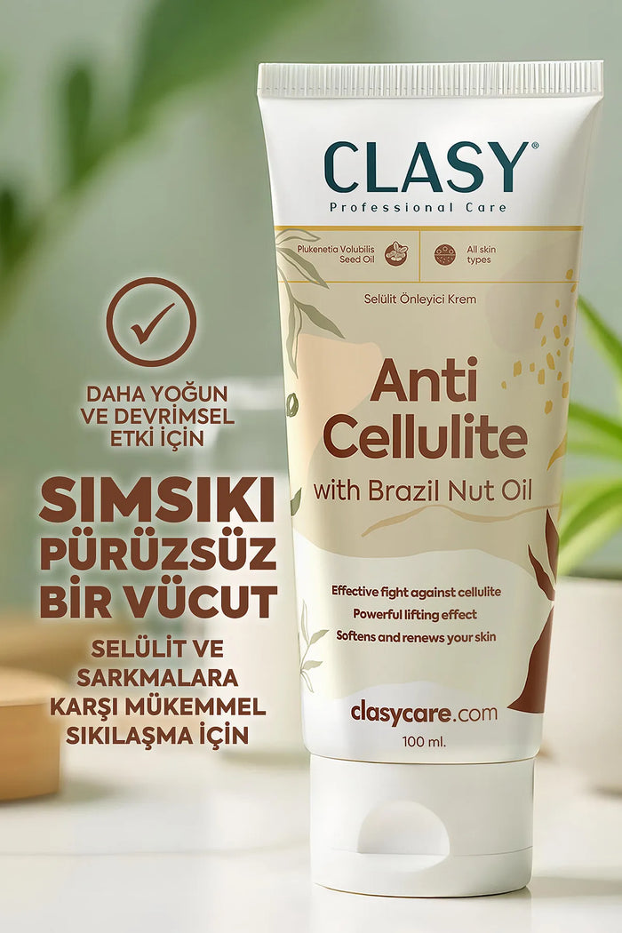 CLASY CARE Professionele & Perfecte Bescherming tegen Cellulitis - Anticellulitis met Paranoot Olie / Instant Verstevigende en Anti-Cellulitis Crème / Alle Huidtypes /100 ml