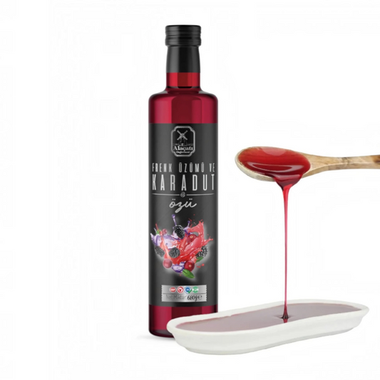 Alaçatı Değirmeni Frenk Üzümü ve Karadut Özü – Zwarte Bes & Moerbei Fruitextract – Geconcentreerde Vruchtensiroop – 680 g